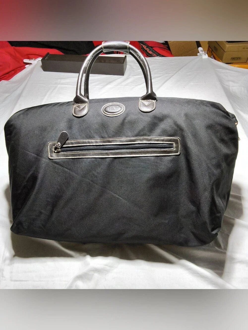 ​Brics Milano Black Nylon Brown Leather Trim Travel Weekender Duffel CarryOn Bag